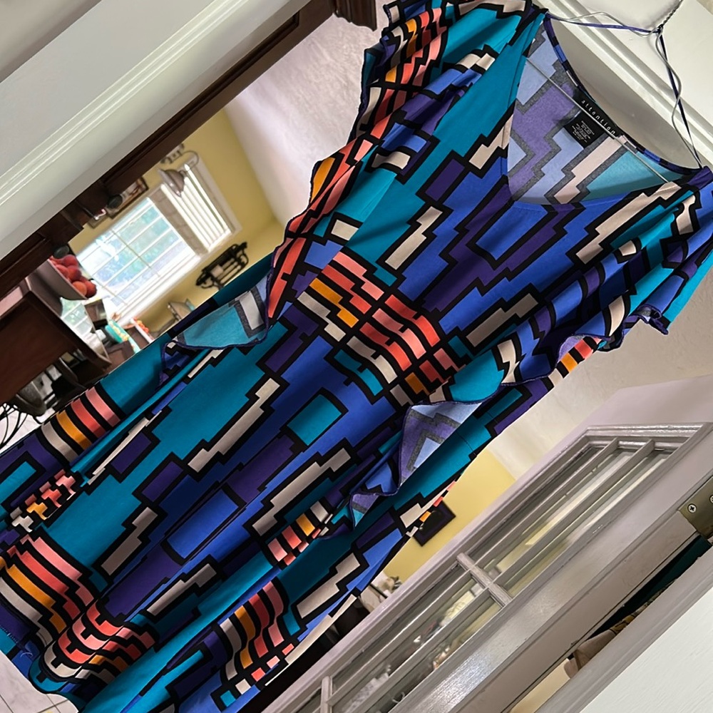 Attention Geometric Blue and Purple Mini Dress